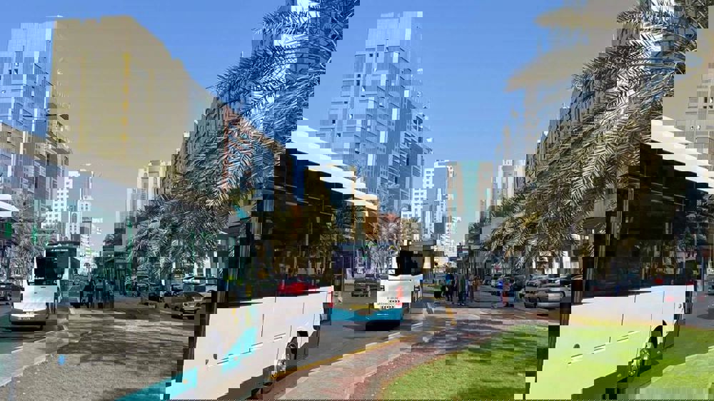 Buses on a road in Abu Dhabi