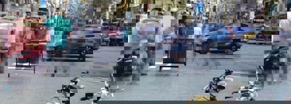 Busy road scene in Barcelona, Spain