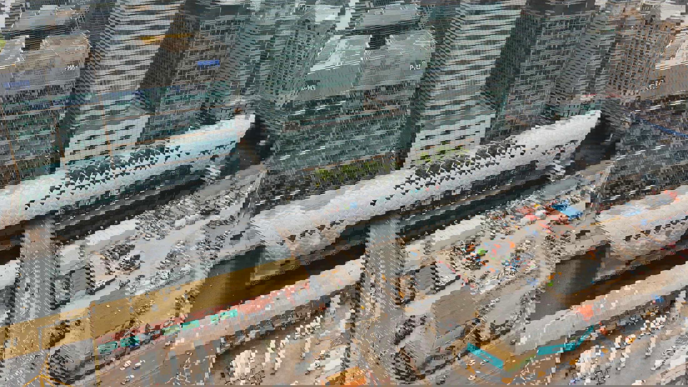 Canary Wharf Elizabeth Line Station seen from above