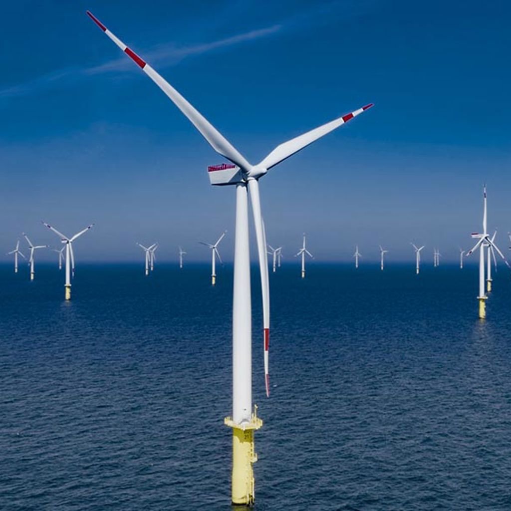 A group of wind turbines in the sea
