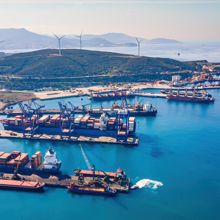 Port unloading and loading ships