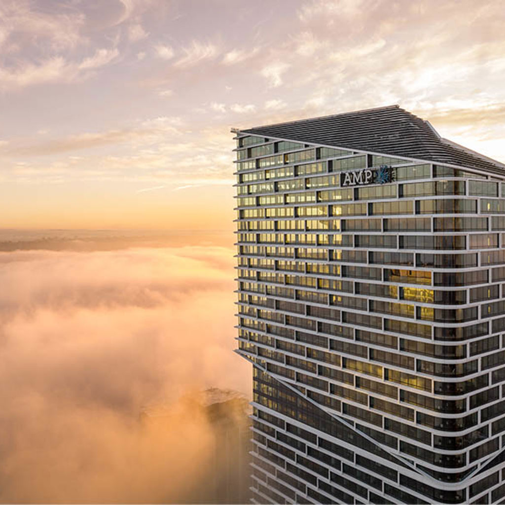 Quay Quarter Tower, top view above the clouds