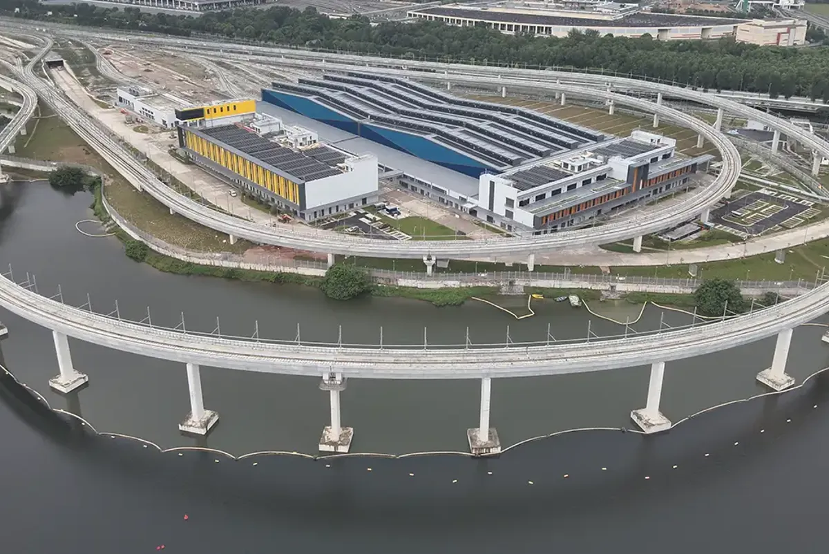 Rail tracks for testing trains and buildings for operations and maintenance