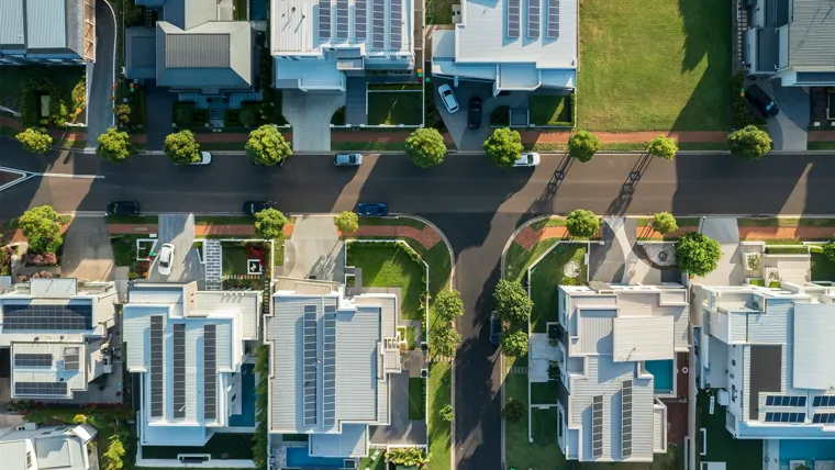A high angle view of buildings.